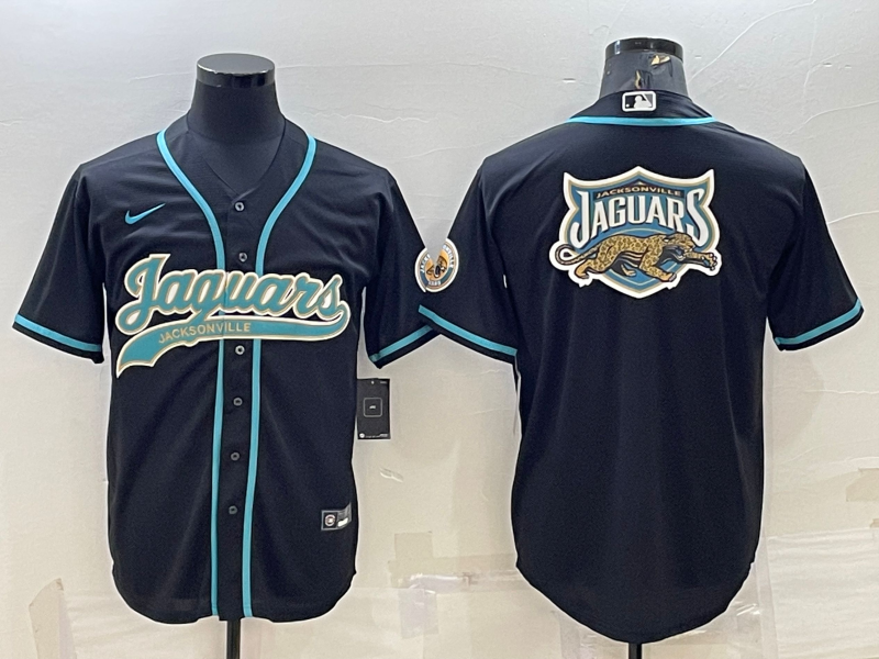 Men's Black Jacksonville Jaguars Team Big Logo With Patch Cool Base Stitched Baseball Jersey